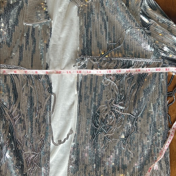 Silver Sequin Fringe Jacket – Cropped Disco / Festival Statement Piece - Picture 6 of 12